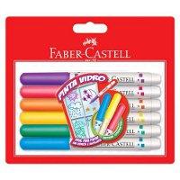 Canetinha hidrocor PINTA VIDRO Faber Castell 6 cores
