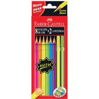 Lápis de cor neon 8 cores + 2 canetinhas Faber Castell
